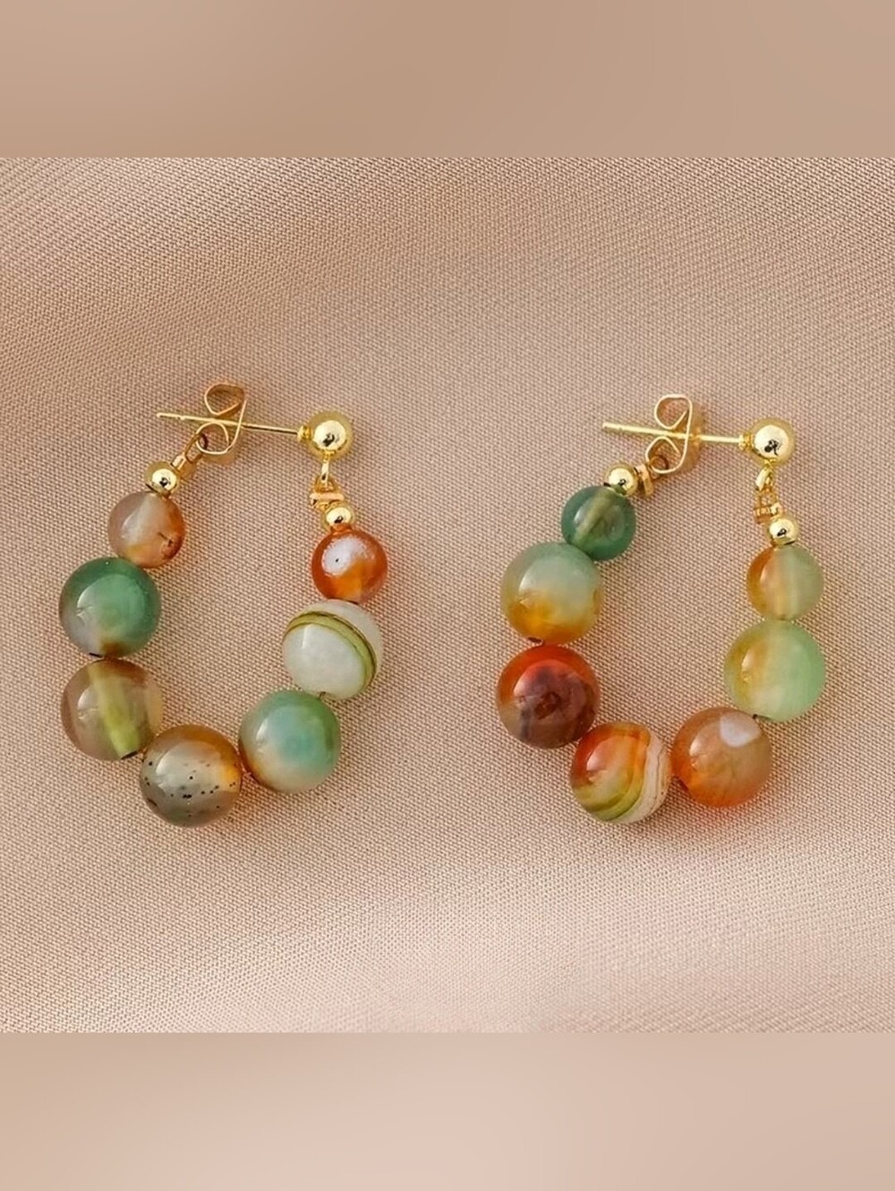 NWT* Multicolored, Green, Orange, Brown Gold Hoop Earrings . Vintage Look *NEW